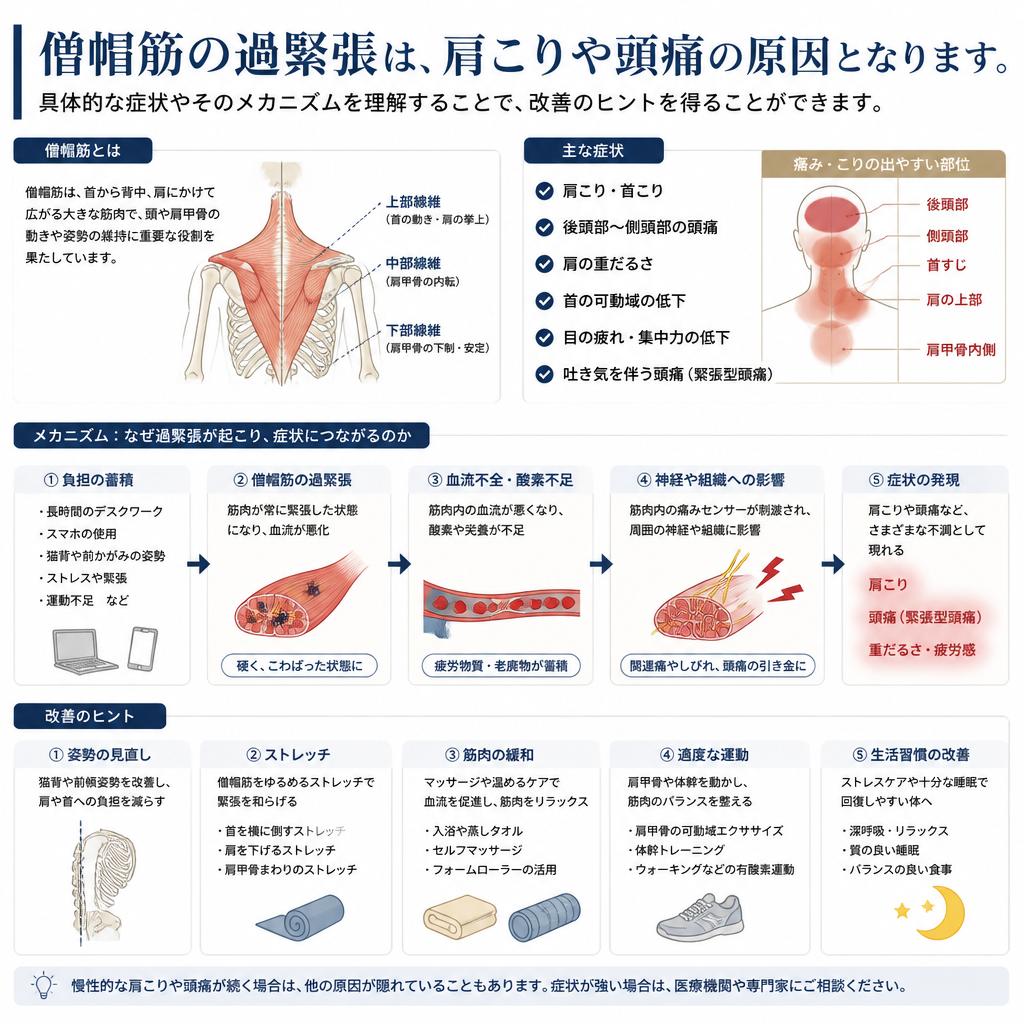 僧帽筋過緊張が引き起こす症状