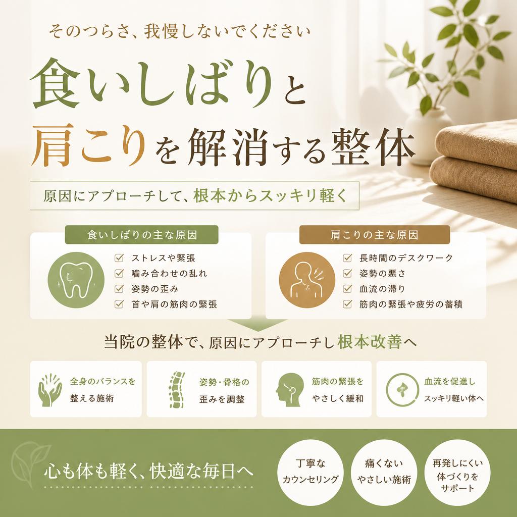 食いしばりと肩こりの関係性|茨城県ひたちなか市で整体ならBody Make Salute