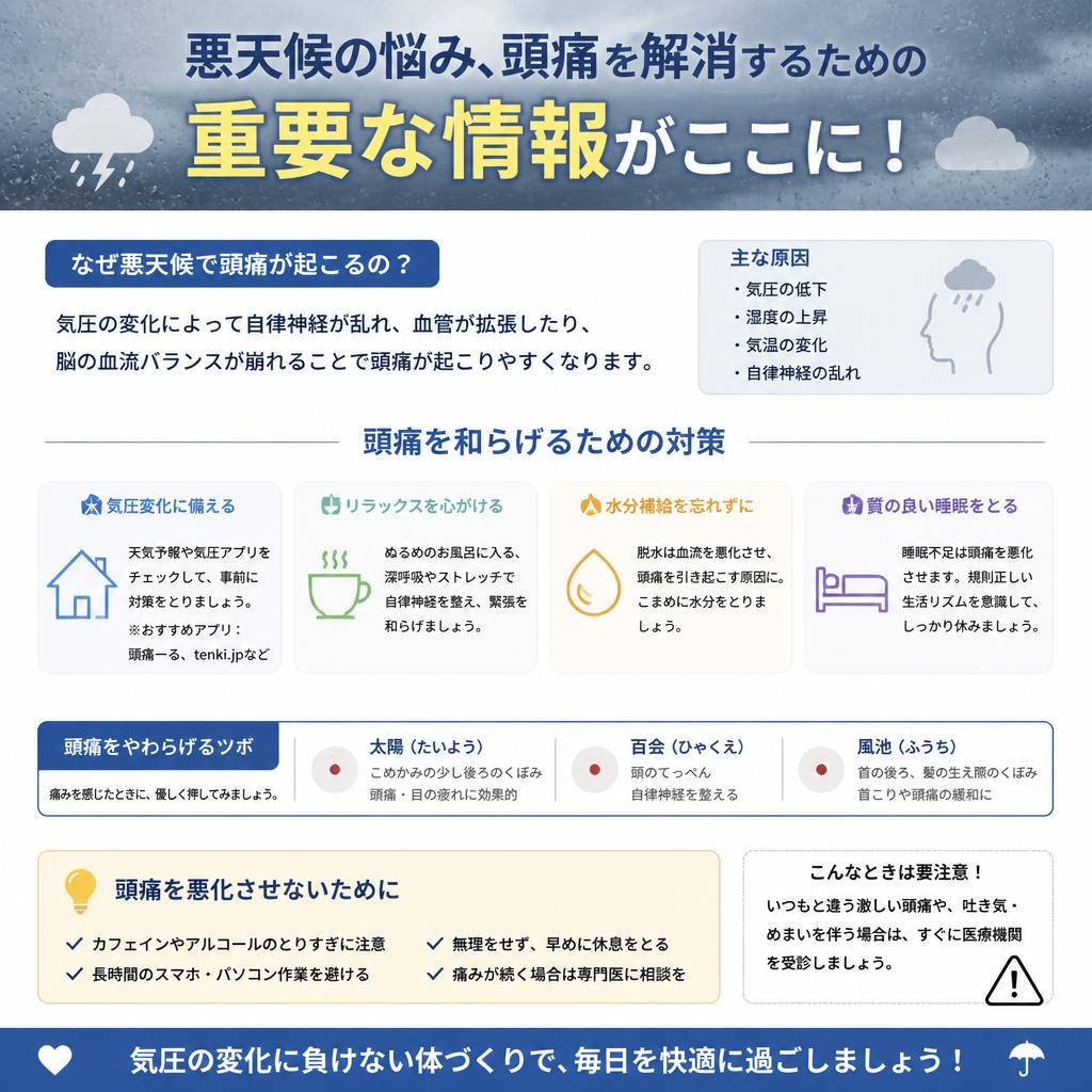 悪天候に伴う頭痛の原因はこれ！|茨城県ひたちなか市で整体ならBody Make Salute