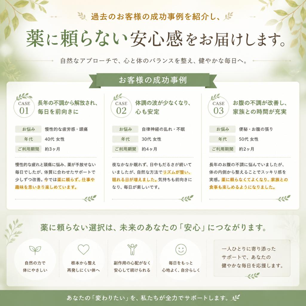 お客様の声：薬に頼らず改善した体験談