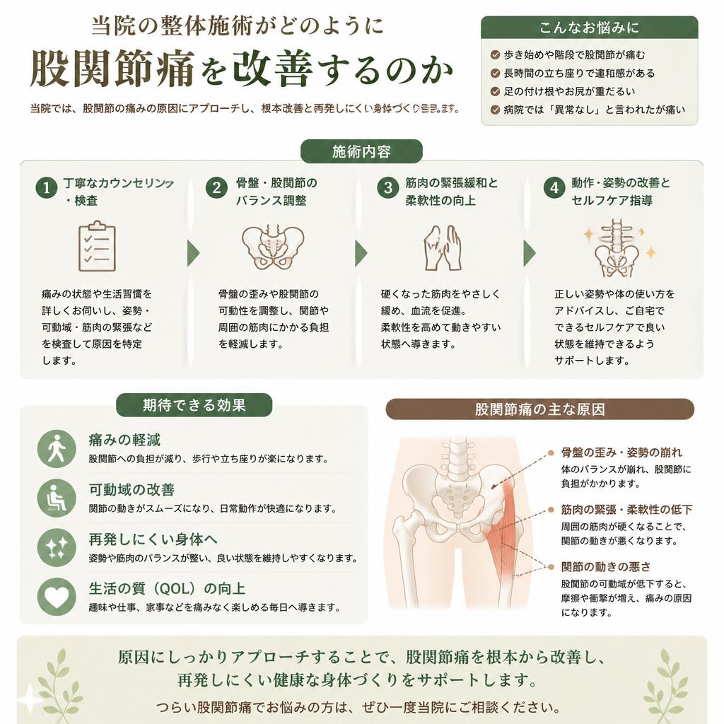 整体による股関節痛の改善