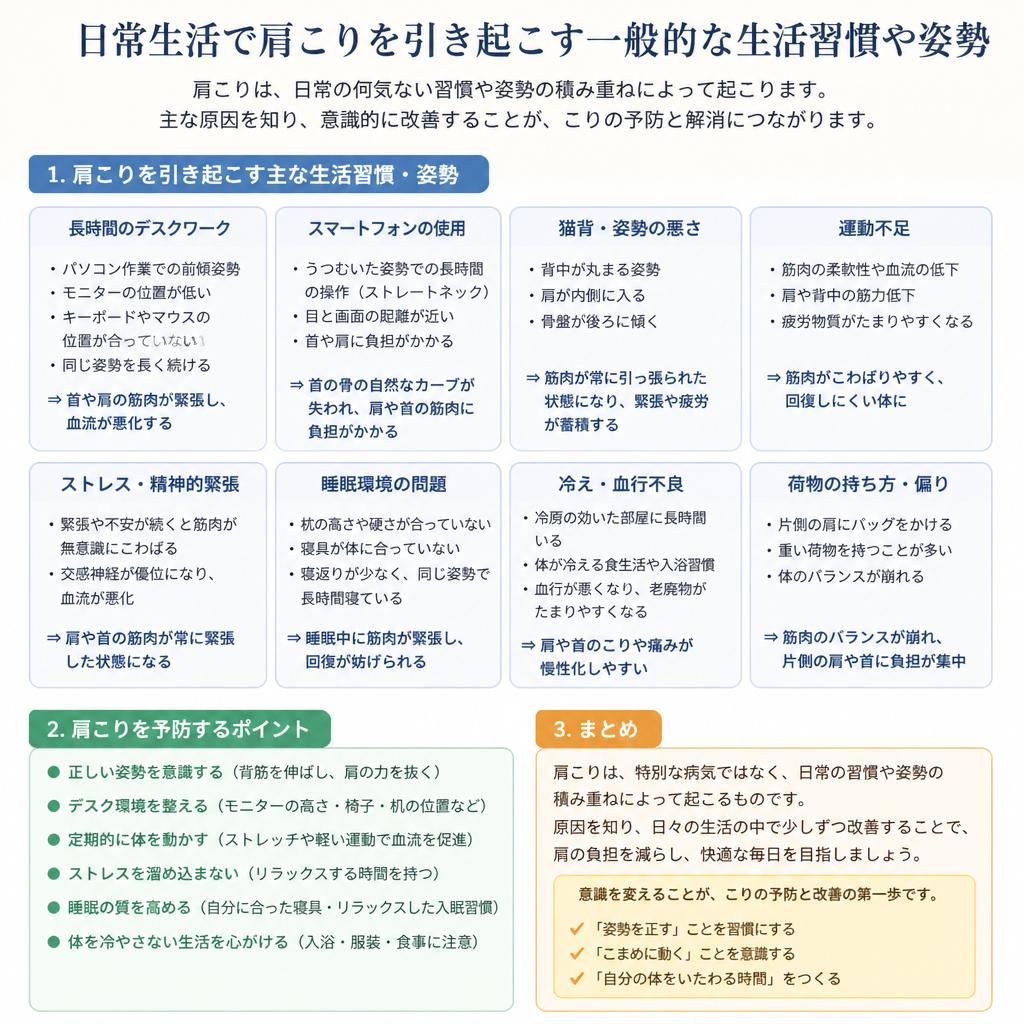 2. 肩こりの原因：生活習慣の影響