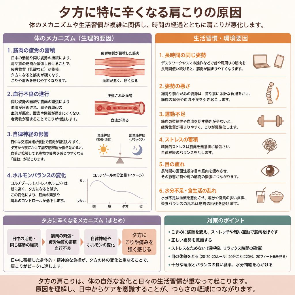 2. 夕方に辛くなる肩こりの主な原因とは？